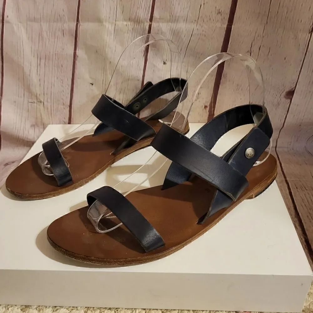 Everlane Black Leather Strappy Flat Slingback Sandals Made in Italy Sz.6.5M $165